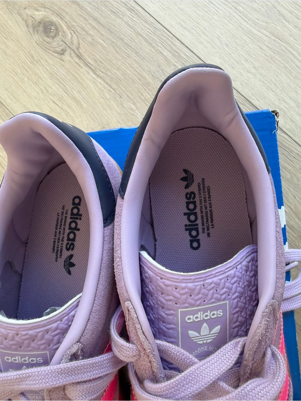adidas Gazelle Lavender Suede Sneakers with Pink Stripes - Picture 10 of 11